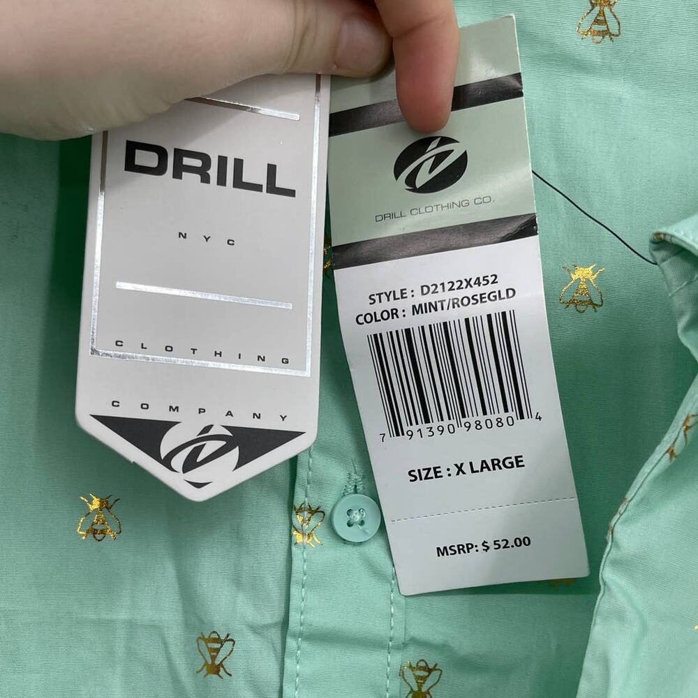 Drill Clothing Mens Slim Fit Mint Short Sleeve Gold Bumblebee Shirt XL NEW - Picture 6 of 9